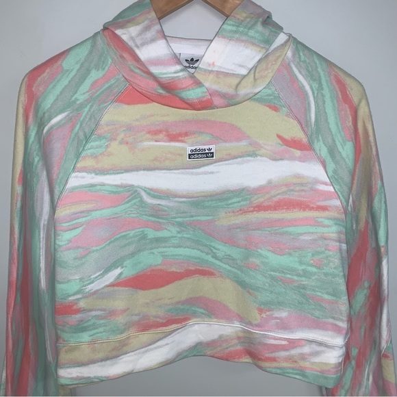 Adidas Originals Crop Hoodie Size XS Oversized Multicolour Fit Cotton Sweatshirt - Picture 3 of 13